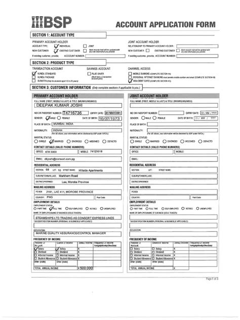 bsp personal account application form.
